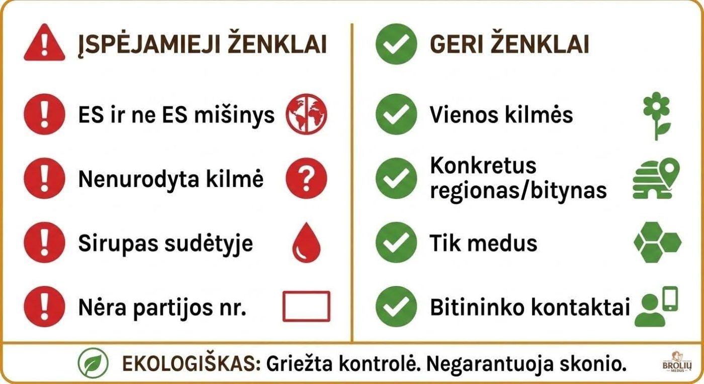 Kaip atskirti tikrą medų nuo netikro: testai, etiketės ir patikimi šaltiniai 3 ispejemieji